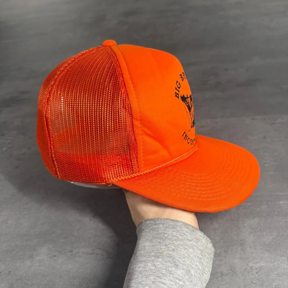 Vintage‎ 80s Hanes Big Brutus Incorporated Trucker Hat Orange Mesh Snapback Cap - Picture 4 of 7